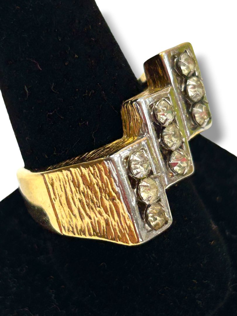 Vintage Size 10 Mens 14K Gold Electroplate Crystal Geometric Ring