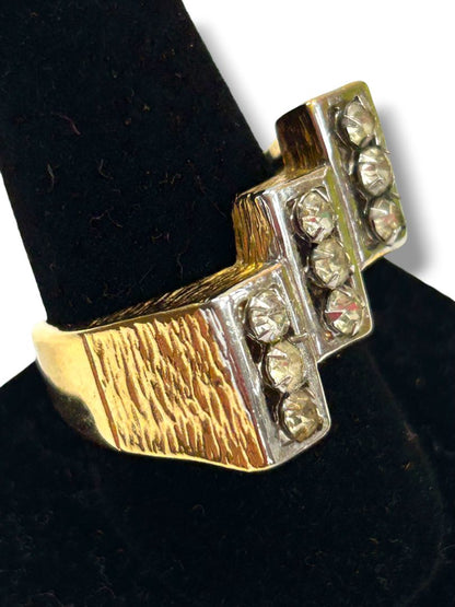 Vintage Size 10 Mens 14K Gold Electroplate Crystal Geometric Ring