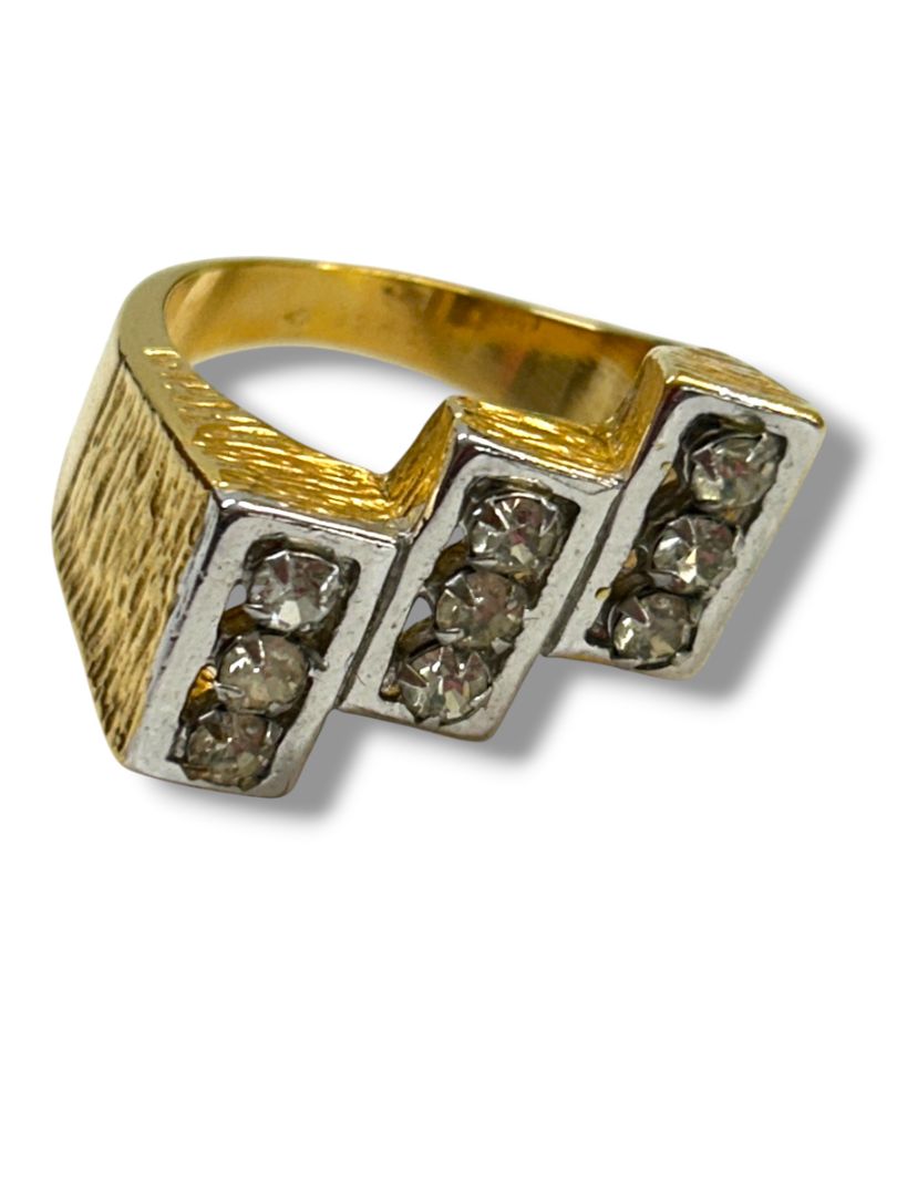 Vintage Size 10 Mens 14K Gold Electroplate Crystal Geometric Ring