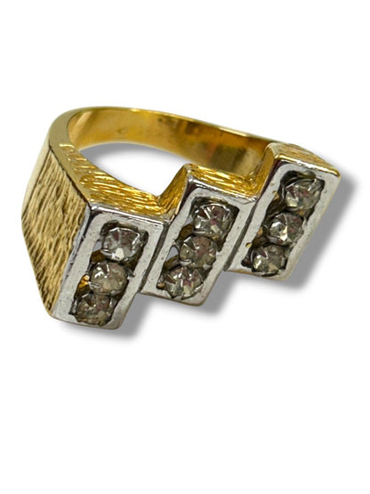 Vintage Size 10 Mens 14K Gold Electroplate Crystal Geometric Ring