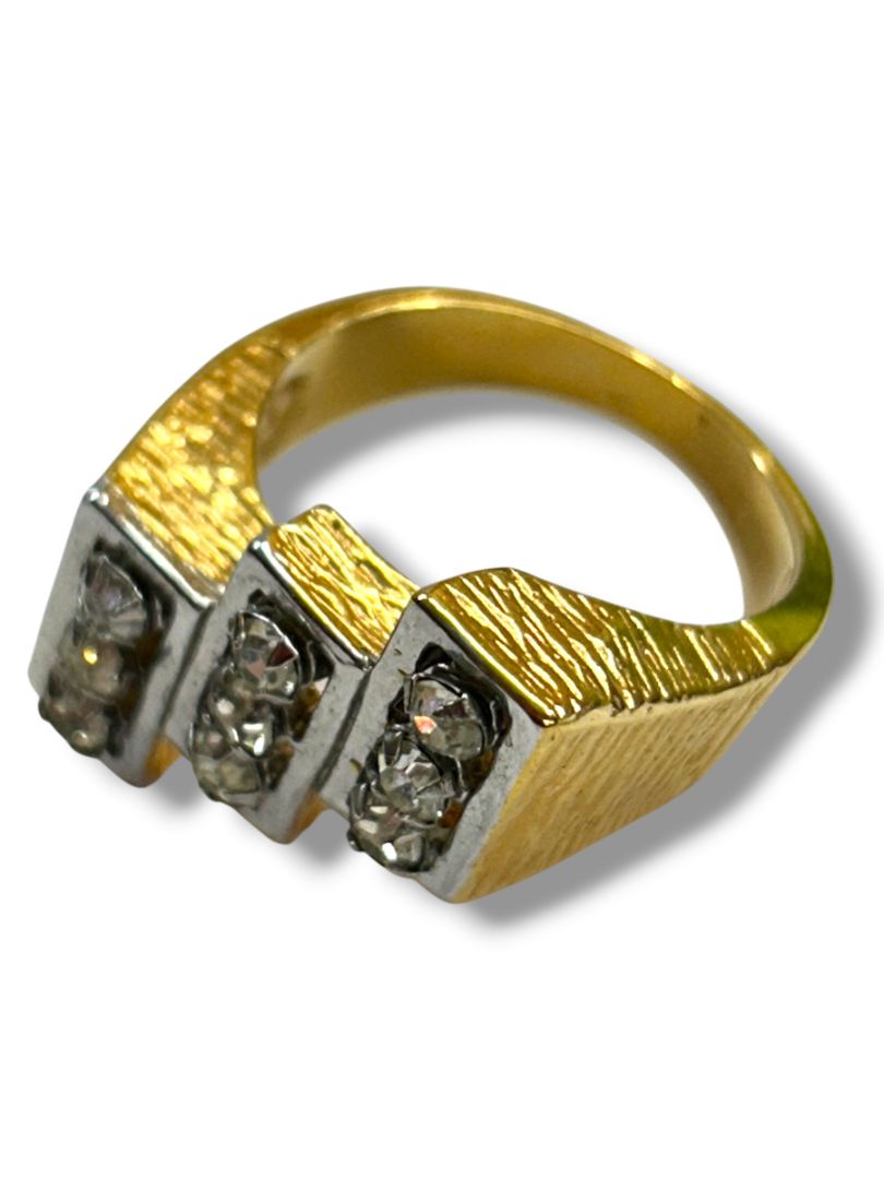Vintage Size 10 Mens 14K Gold Electroplate Crystal Geometric Ring