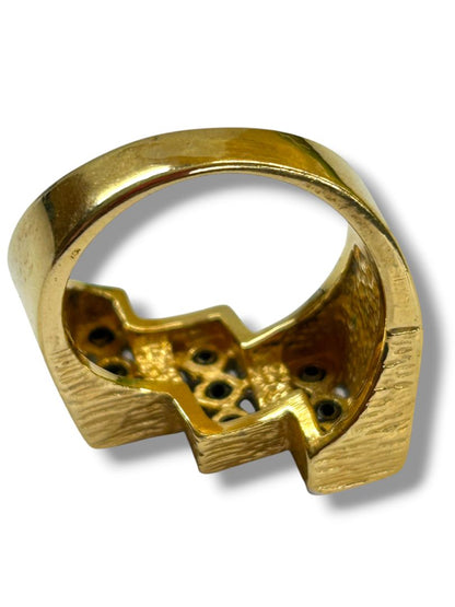 Vintage Size 10 Mens 14K Gold Electroplate Crystal Geometric Ring