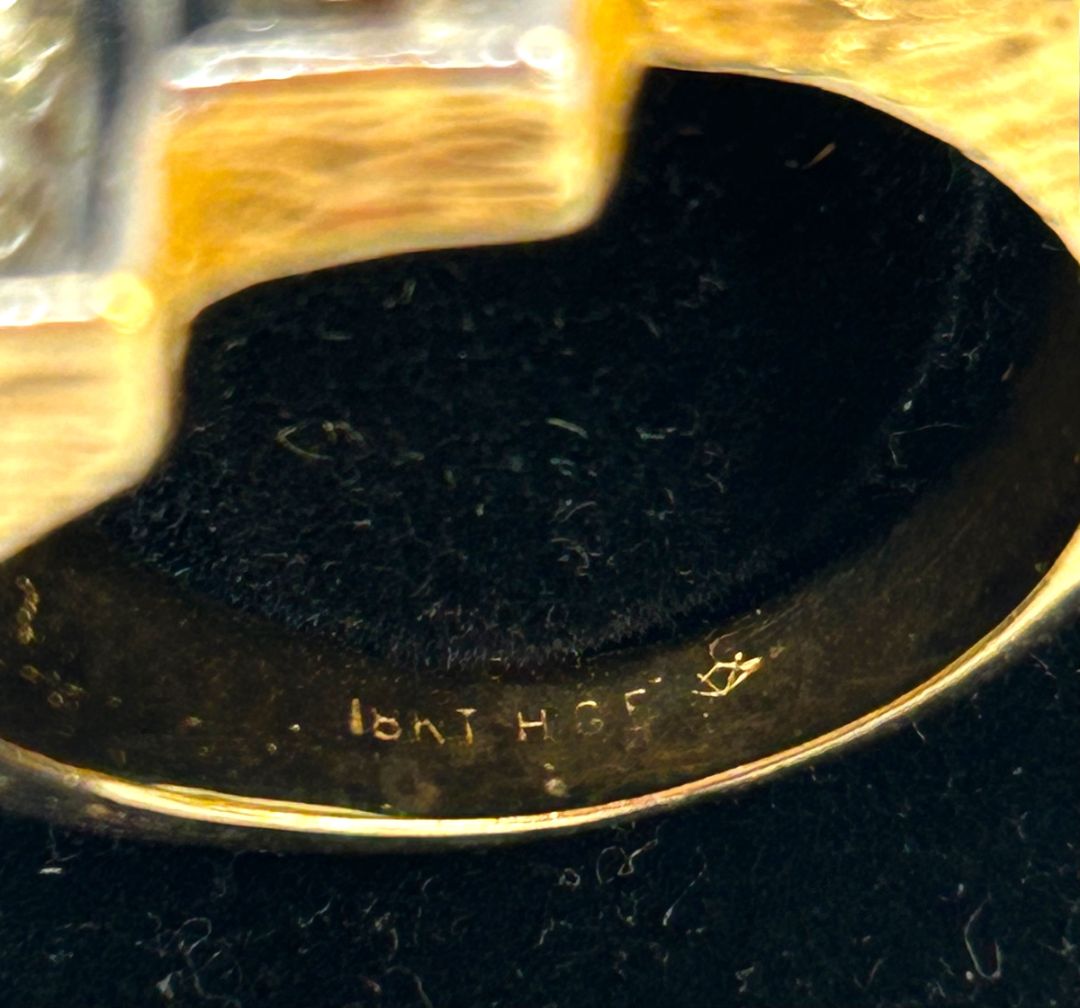 Vintage Size 10 Mens 14K Gold Electroplate Crystal Geometric Ring