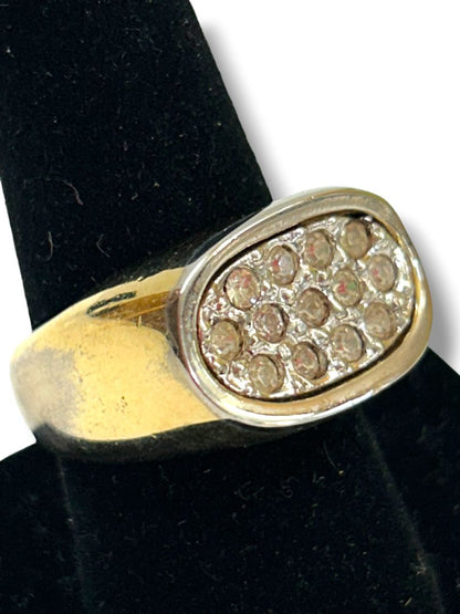 Vintage Size 9 Mens 14K Gold Electroplate Crystal Pave Ring