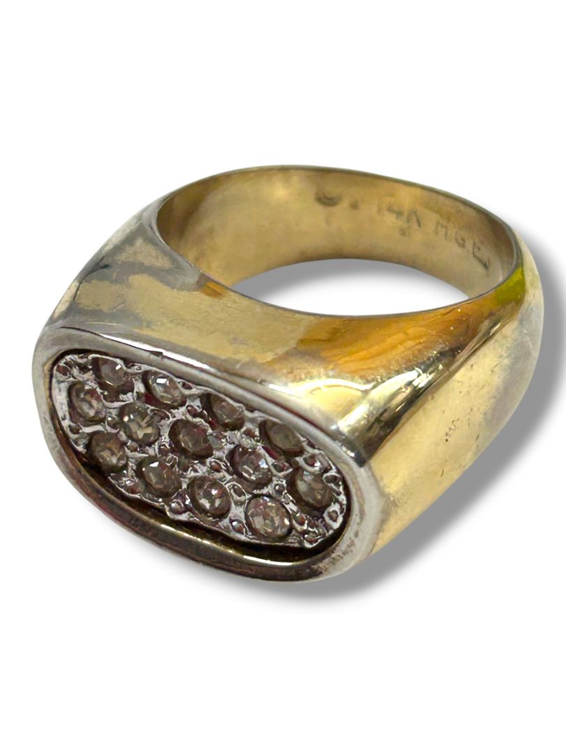 Vintage Size 9 Mens 14K Gold Electroplate Crystal Pave Ring