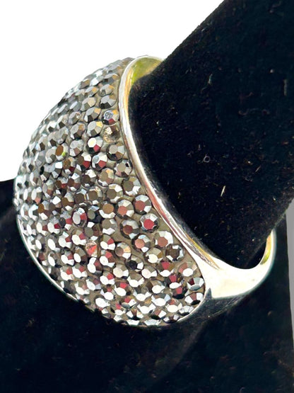 Vintage Size 8.5 Crystal Pave Silvertone Ring 16mm