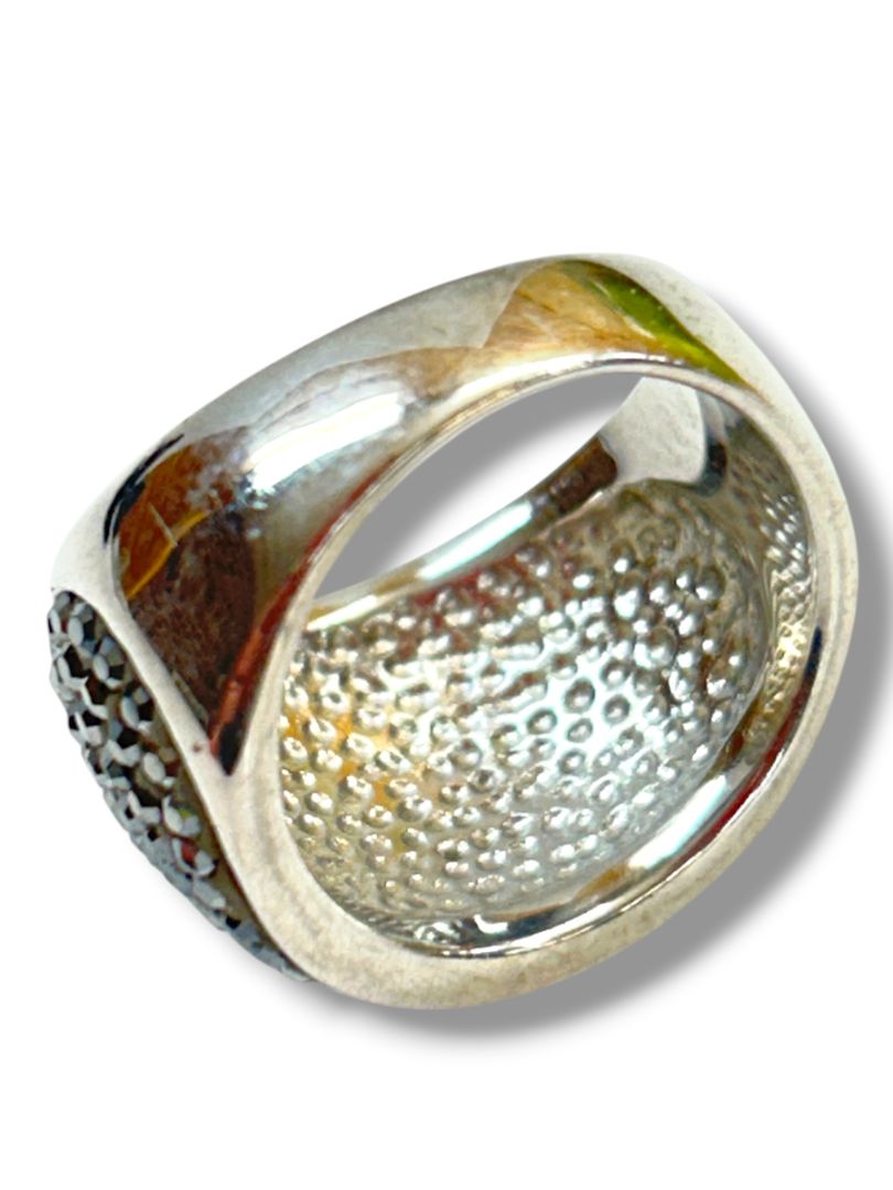 Vintage Size 8.5 Crystal Pave Silvertone Ring 16mm