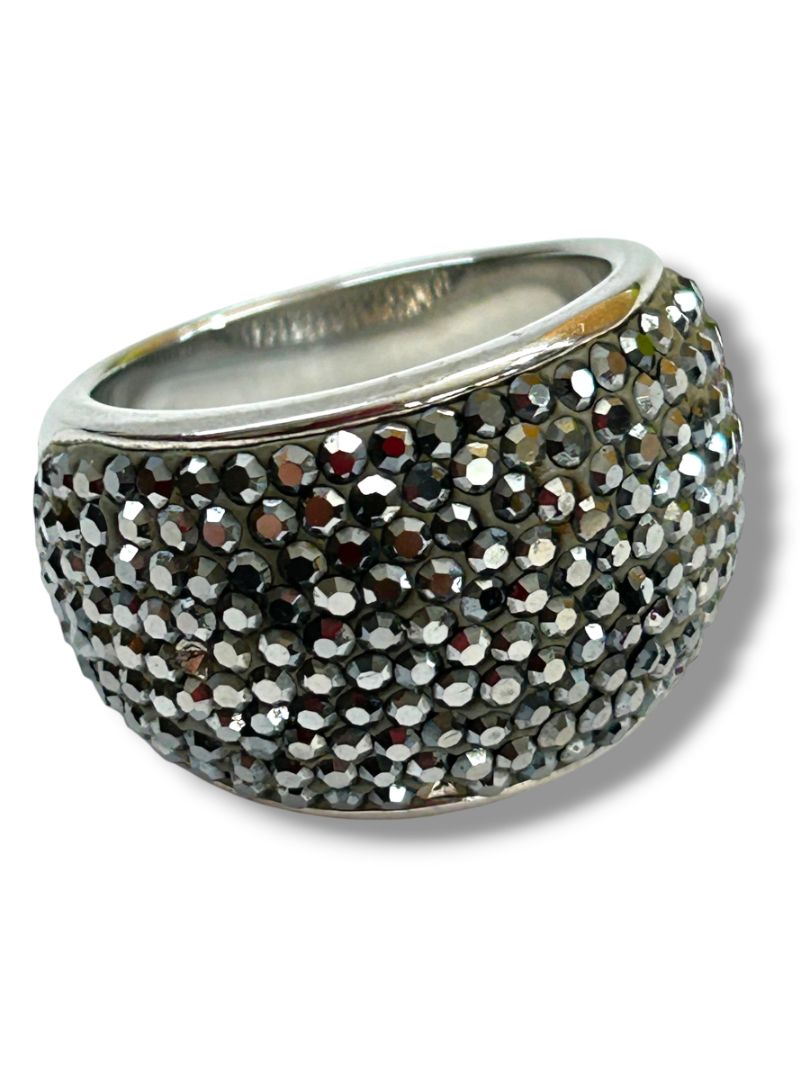 Vintage Size 8.5 Crystal Pave Silvertone Ring 16mm