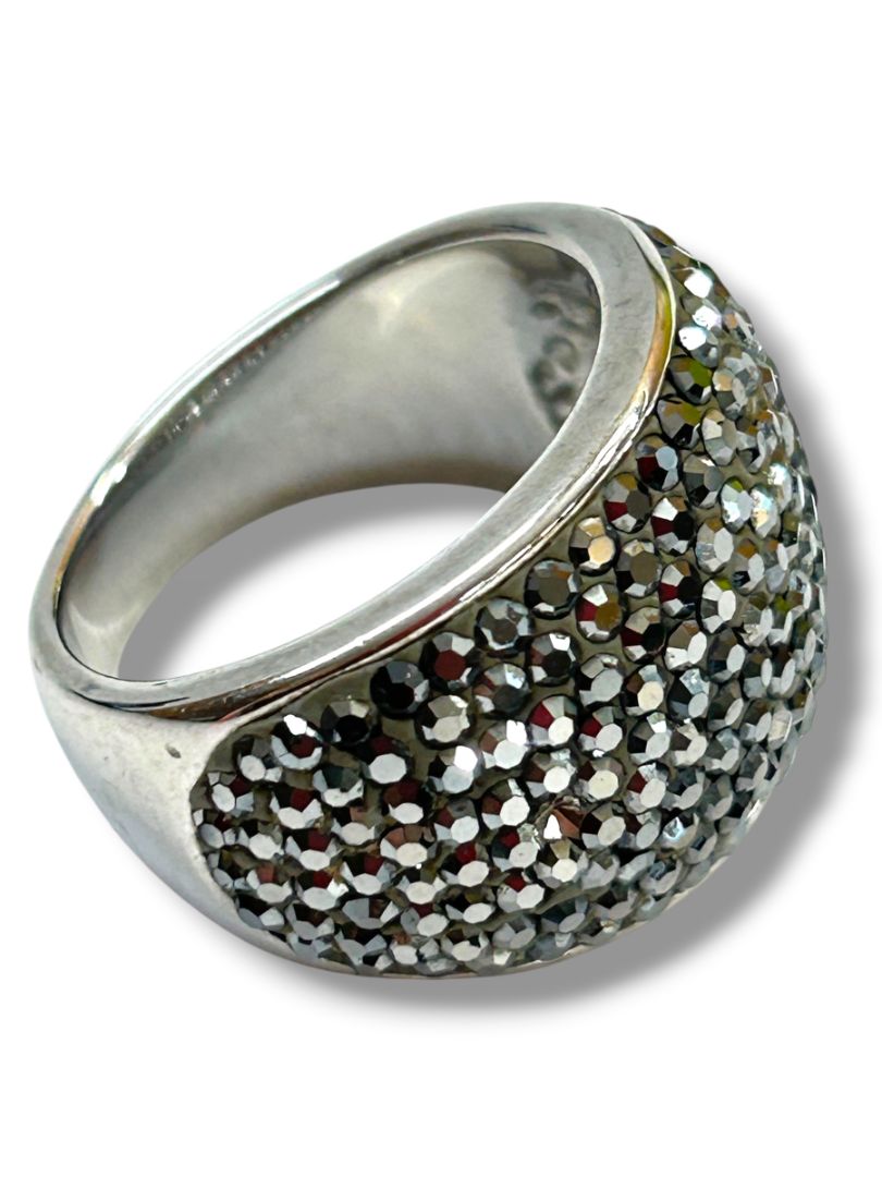 Vintage Size 8.5 Crystal Pave Silvertone Ring 16mm