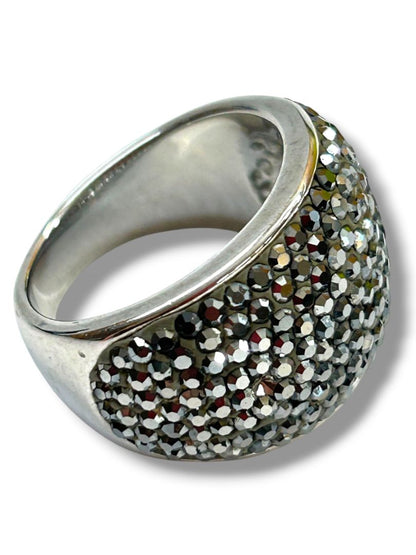 Vintage Size 8.5 Crystal Pave Silvertone Ring 16mm