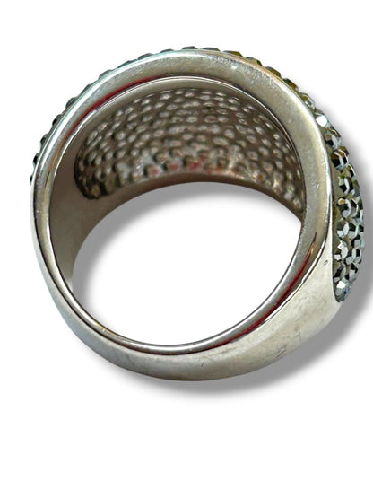 Vintage Size 8.5 Crystal Pave Silvertone Ring 16mm