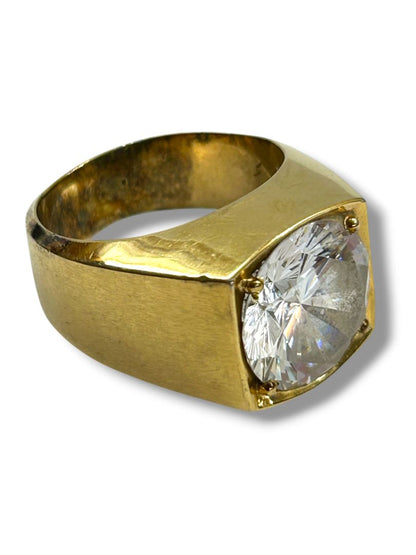 Vintage Size 11 Chunky Goldtone Ring with Faceted Clear 13mm