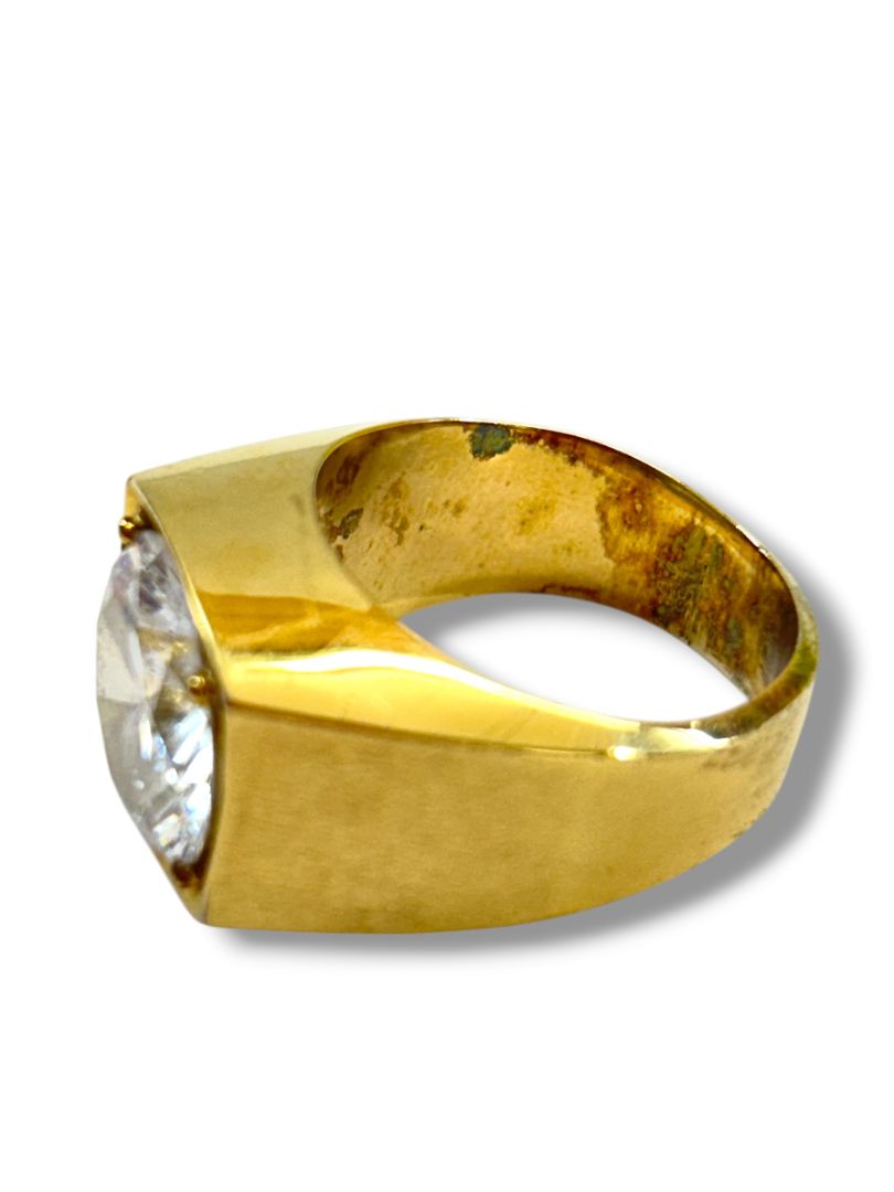 Vintage Size 11 Chunky Goldtone Ring with Faceted Clear 13mm