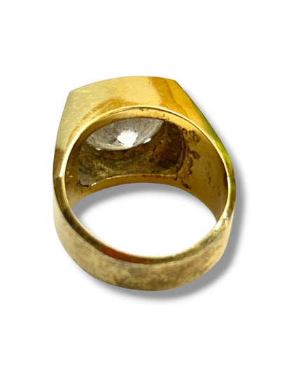 Vintage Size 11 Chunky Goldtone Ring with Faceted Clear 13mm