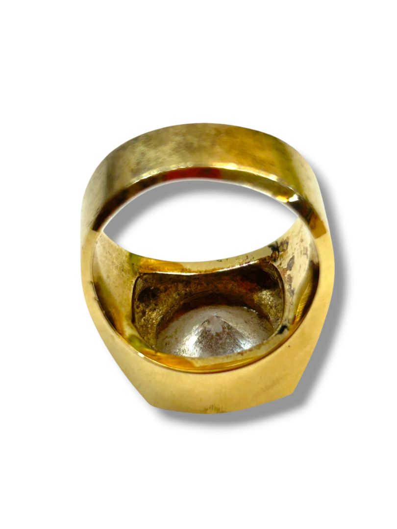 Vintage Size 11 Chunky Goldtone Ring with Faceted Clear 13mm