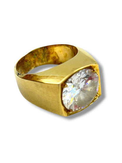 Vintage Size 11 Chunky Goldtone Ring with Faceted Clear 13mm