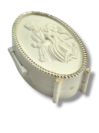 Vintage Rocket Jewelry Box Wedding Theme Rings White Celluloid Hinged