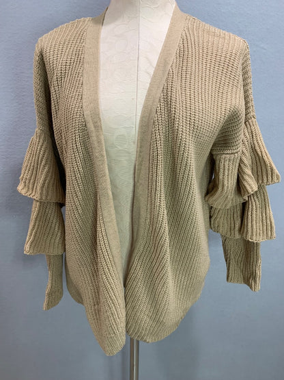 Medium O&O Womens Open Cardigan Brown Ruffle Sleeve Sweater Knit