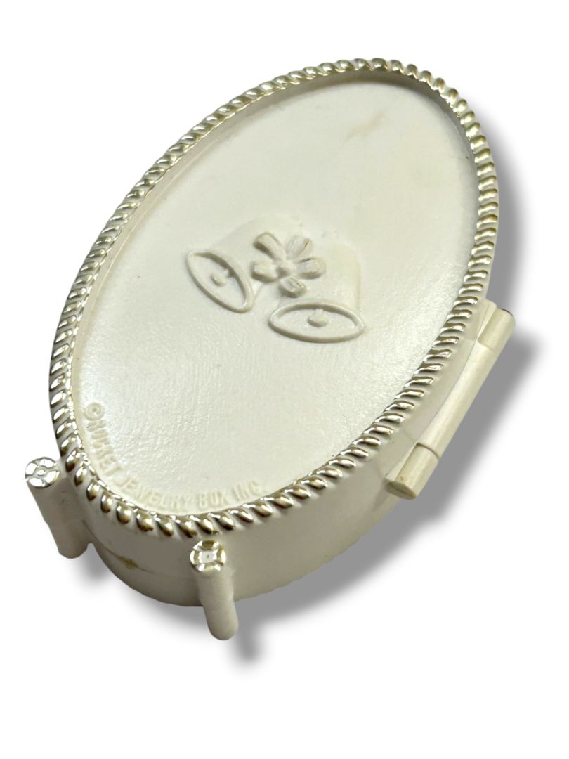 Vintage Rocket Jewelry Box Wedding Theme Rings White Celluloid Hinged