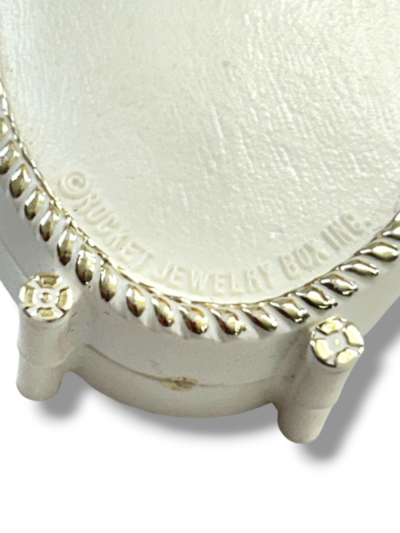 Vintage Rocket Jewelry Box Wedding Theme Rings White Celluloid Hinged