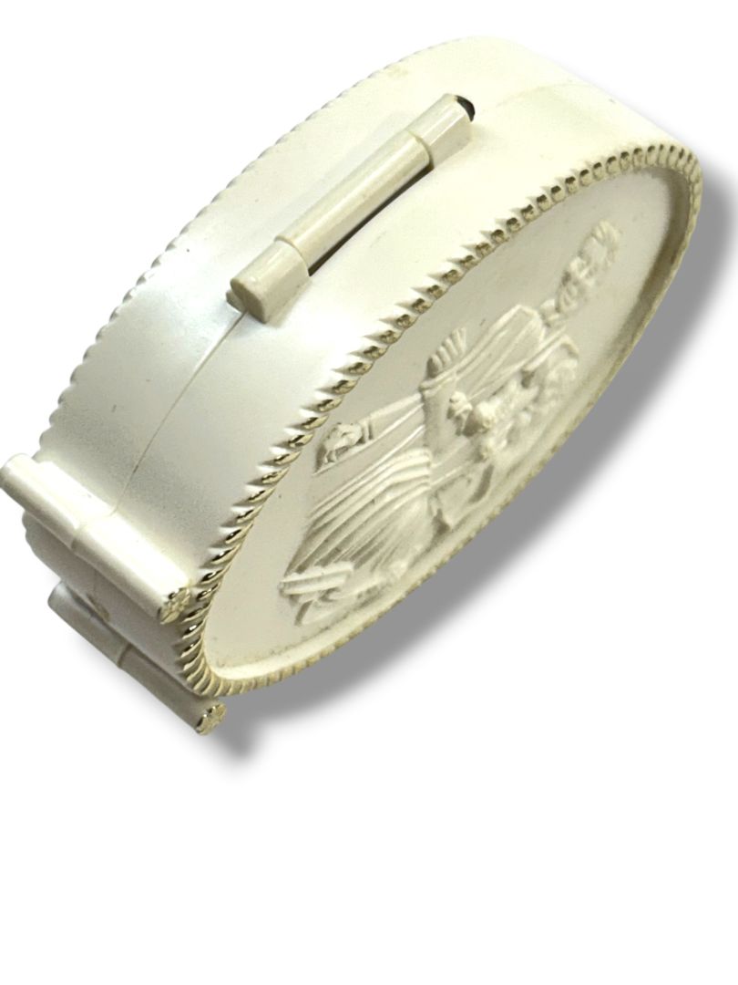 Vintage Rocket Jewelry Box Wedding Theme Rings White Celluloid Hinged