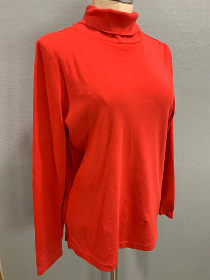 Medium (10-12) Lands End Womens Supima Cotton Turtleneck Orange Red