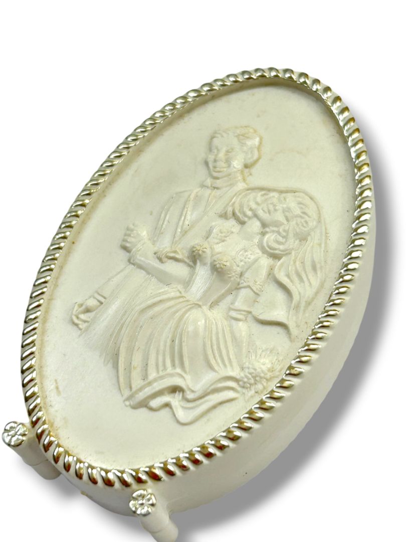 Vintage Rocket Jewelry Box Wedding Theme Rings White Celluloid Hinged