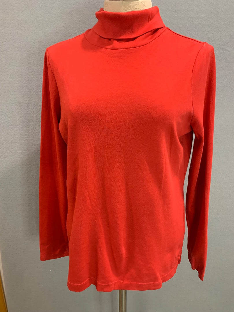 Medium (10-12) Lands End Womens Supima Cotton Turtleneck Orange Red