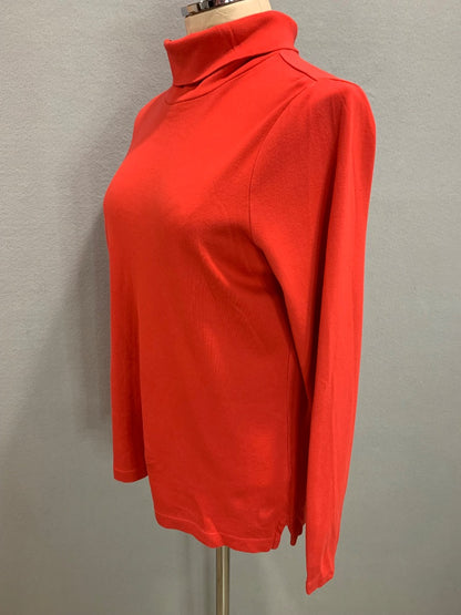 Medium (10-12) Lands End Womens Supima Cotton Turtleneck Orange Red