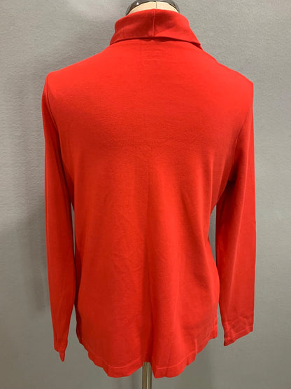 Medium (10-12) Lands End Womens Supima Cotton Turtleneck Orange Red