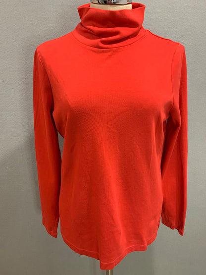 Medium (10-12) Lands End Womens Supima Cotton Turtleneck Orange Red