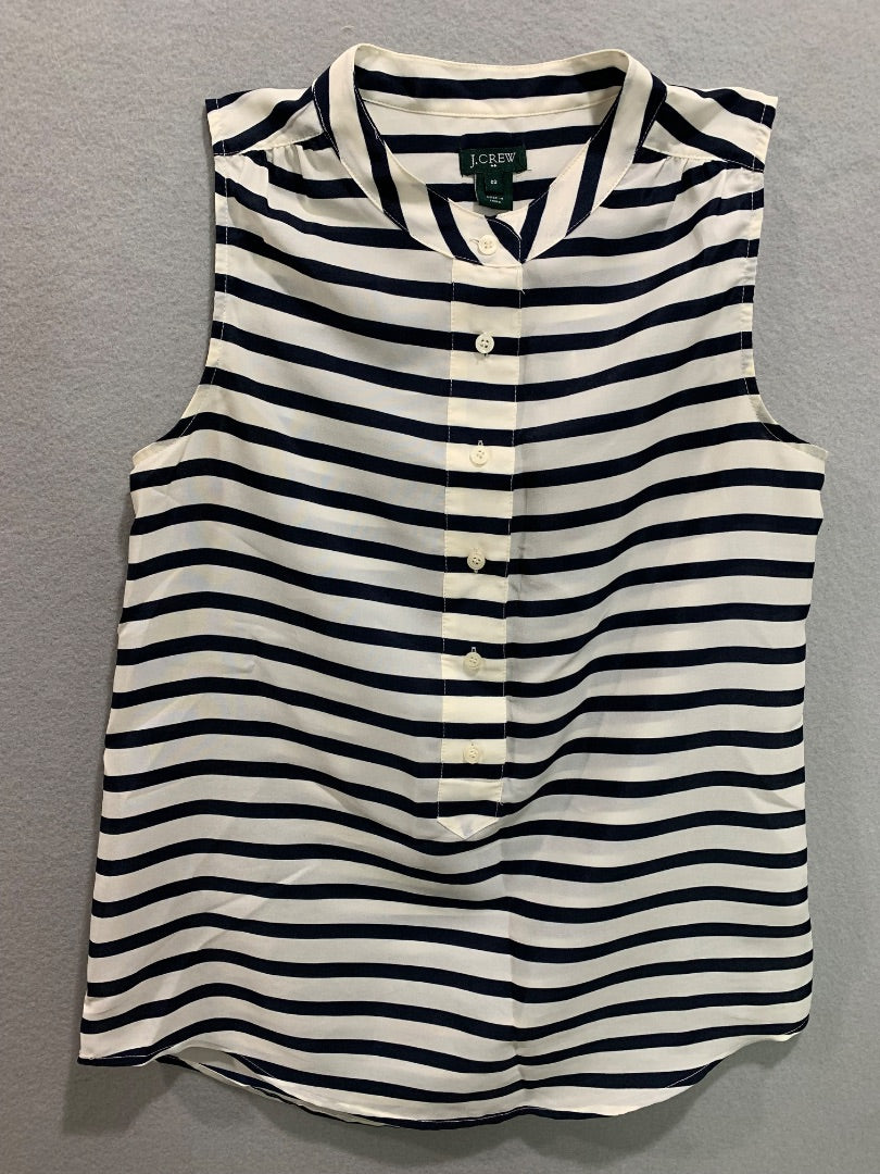 Size 00 J.Crew Womens Sleeveless Blouse Navy Blue White Stripe