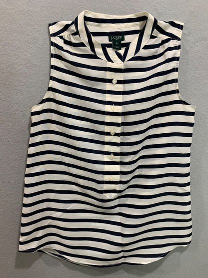 Size 00 J.Crew Womens Sleeveless Blouse Navy Blue White Stripe