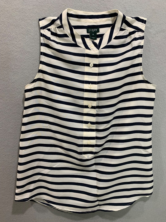 Size 00 J.Crew Womens Sleeveless Blouse Navy Blue White Stripe