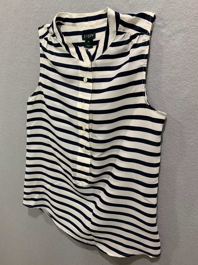Size 00 J.Crew Womens Sleeveless Blouse Navy Blue White Stripe