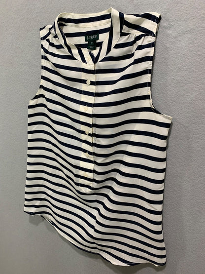 Size 00 J.Crew Womens Sleeveless Blouse Navy Blue White Stripe