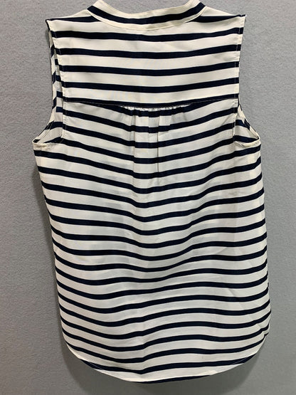Size 00 J.Crew Womens Sleeveless Blouse Navy Blue White Stripe