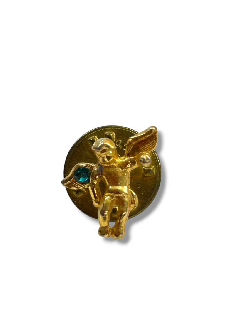 Vintage Guardian Angel Shoulder Lapel Pin December Topaz Goldtone .5"