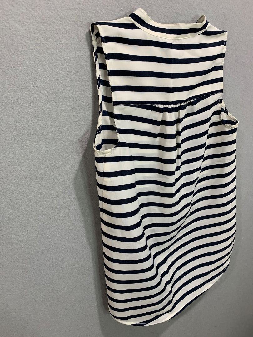 Size 00 J.Crew Womens Sleeveless Blouse Navy Blue White Stripe