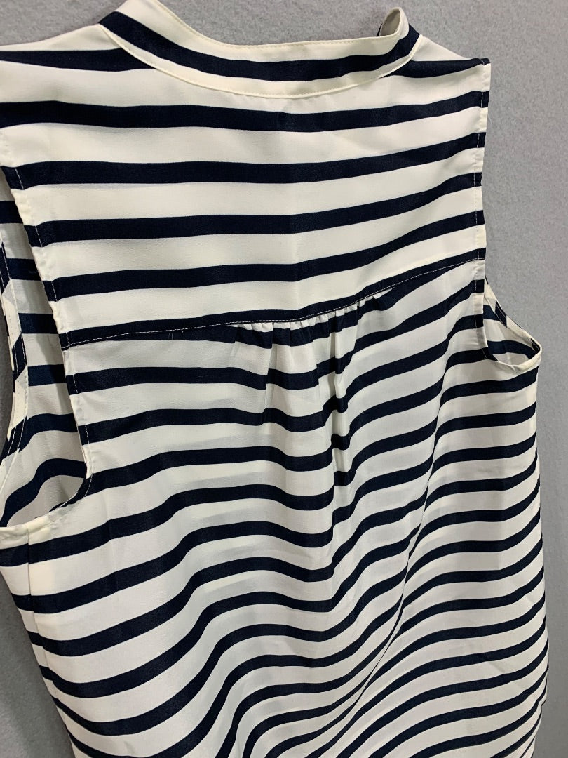 Size 00 J.Crew Womens Sleeveless Blouse Navy Blue White Stripe