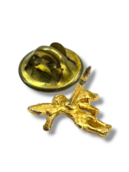 Vintage Guardian Angel Shoulder Lapel Pin December Topaz Goldtone .5"