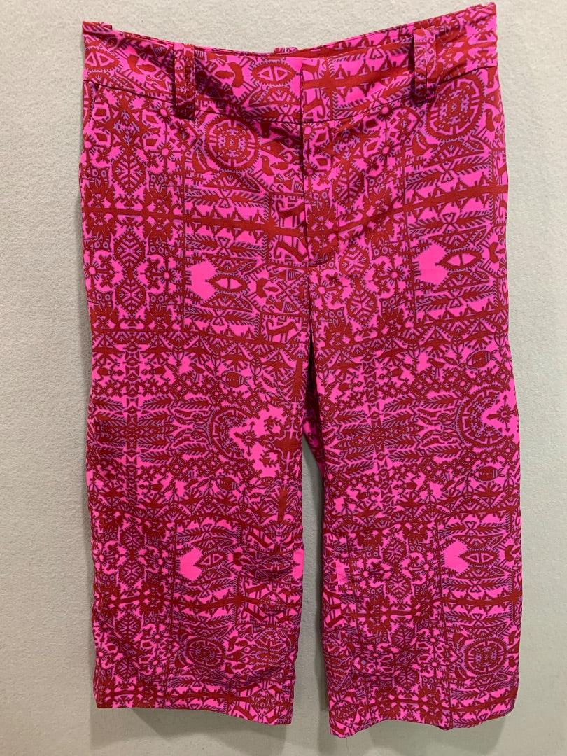 Size 10 Coldwater Creek Natural Fit Womens Pink Red Pattern Crop Pants Lightweight