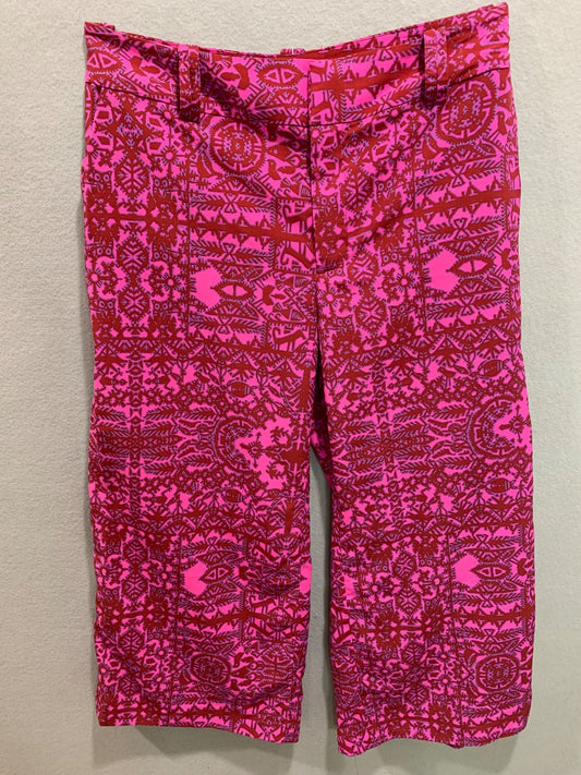 Size 10 Coldwater Creek Natural Fit Womens Pink Red Pattern Crop Pants Lightweight
