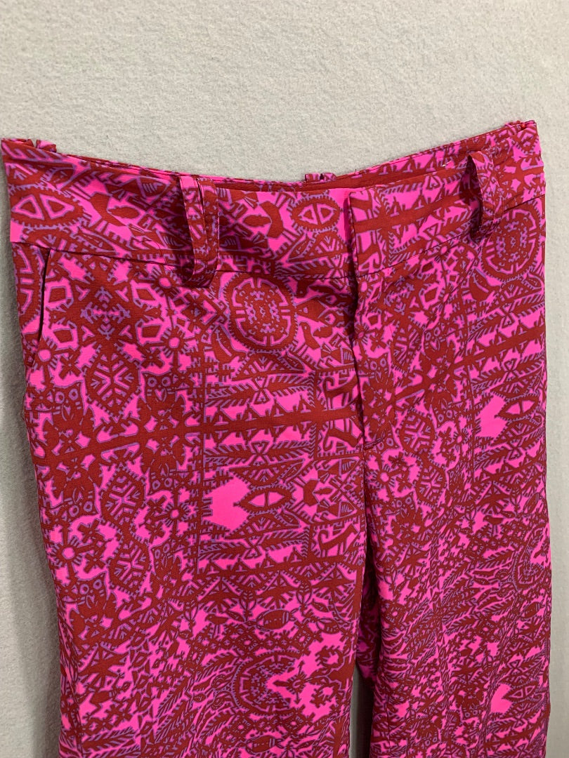 Size 10 Coldwater Creek Natural Fit Womens Pink Red Pattern Crop Pants Lightweight