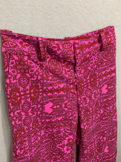 Size 10 Coldwater Creek Natural Fit Womens Pink Red Pattern Crop Pants Lightweight