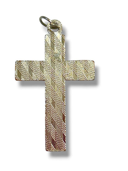 Vintage Silvertone Cross Pendant Blue Enameled Religious 1.4"
