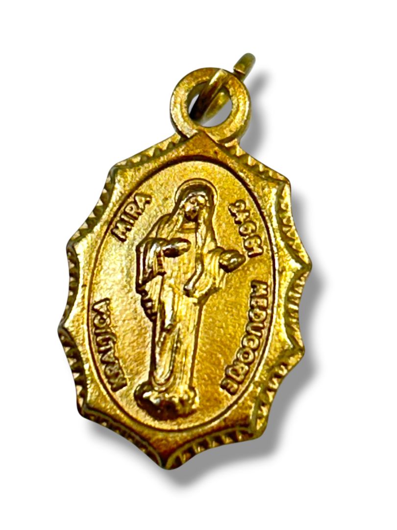 Vintage Our Lady of Medjugorje Religious Mustard Seed Pendant and Pin