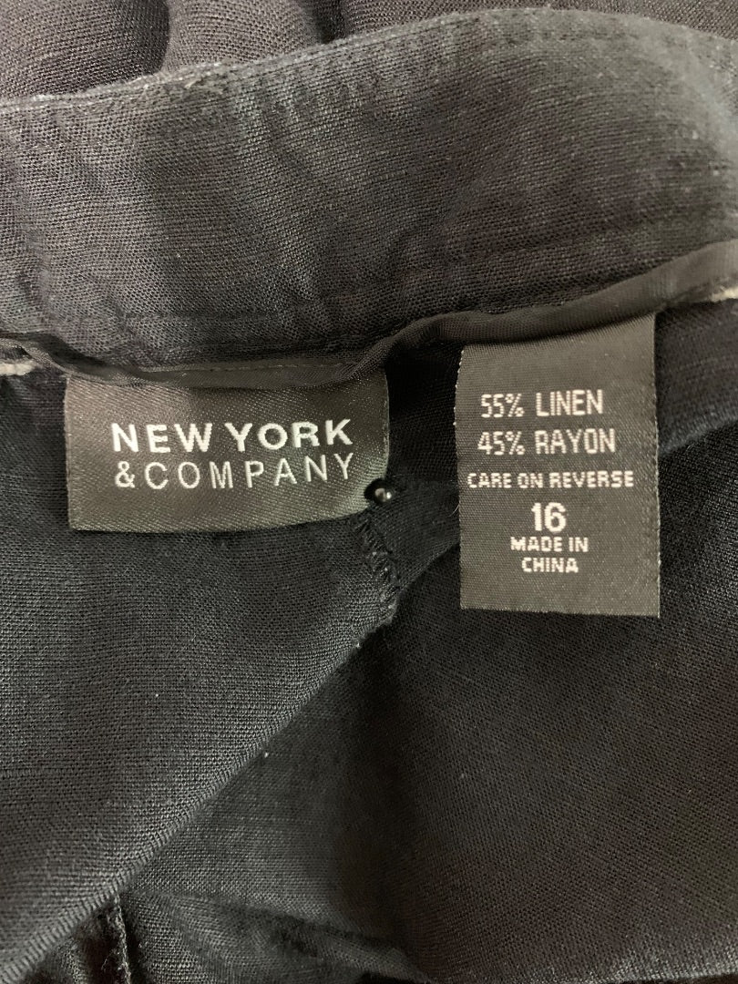 Size 16 New York & Co Womens Black Linen Blend Wide Leg Pants