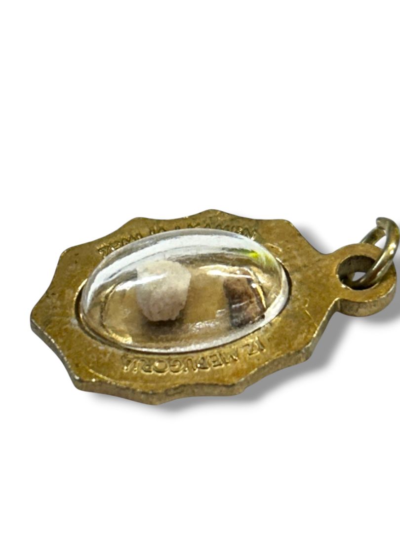 Vintage Our Lady of Medjugorje Religious Mustard Seed Pendant and Pin