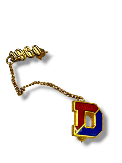1960 Letter "D" Lapel Class Pin Goldtone Red Blue Enameled